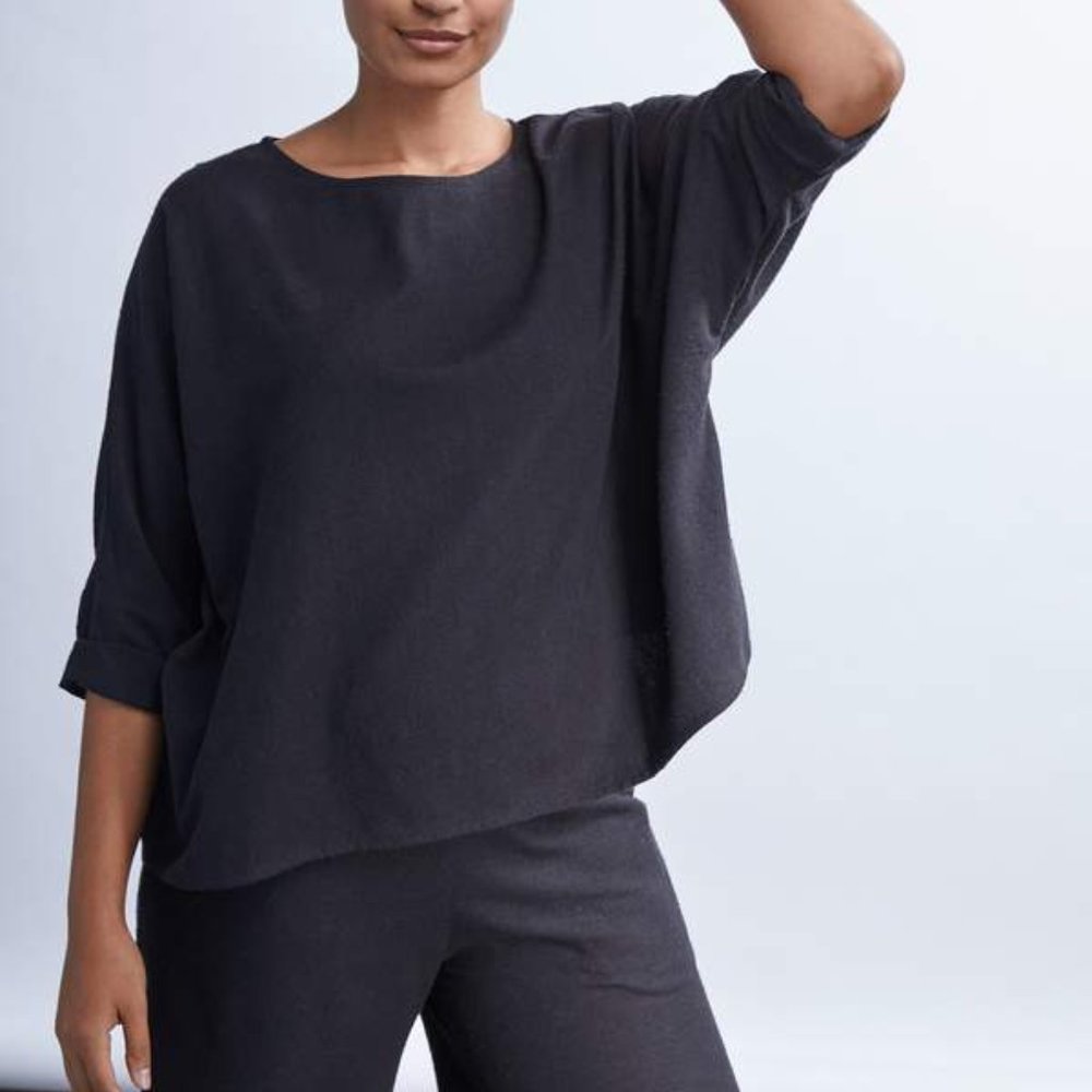 Jamie + The Jones 100% Raw Silk Black T Top
